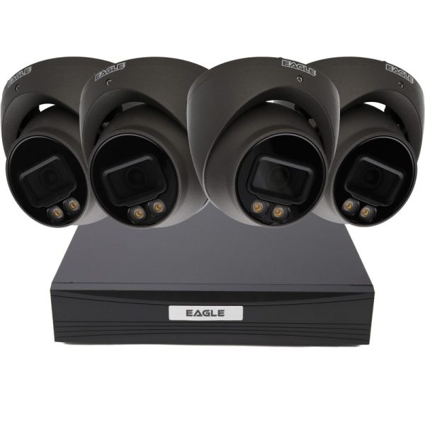 Eagle 5MP 8 Channel DVR CCTV Kit | 4x Full-Colour Turret Cameras with Mic | Grey | Security System